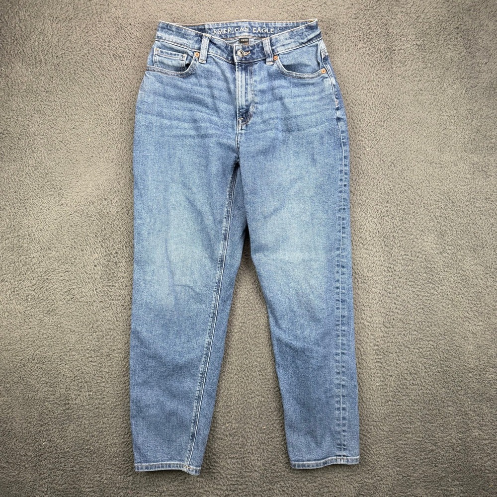 American Eagle Mom Jean Womens 0 Reg Blue Medium Wash High Rise Stretch Denim